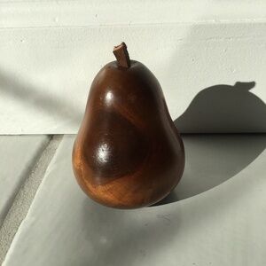 Vintage Wooden Pear w/Leather Stem